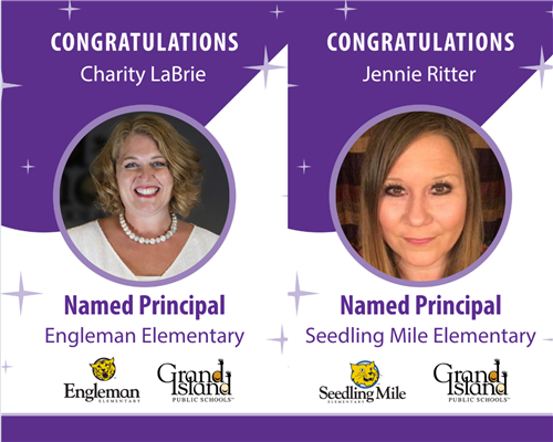 Headshots of Charity LaBrie and Jennie Ritter announcing them as the new Principals of Engleman Elementary & Seedling Mile